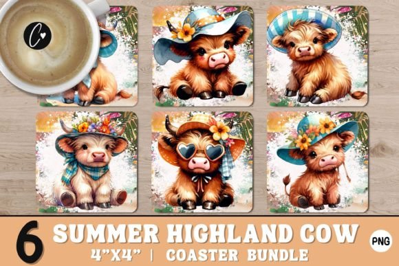 Download Summer Highland Cow Coaster Bundle - Coaster bundle Collection