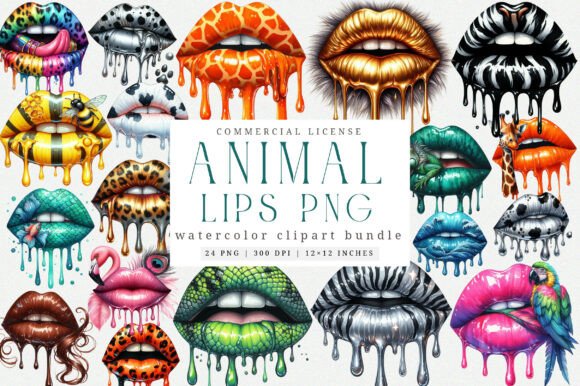 Download Animal Print Dripping Lips PNG Bundle - Animal Collection