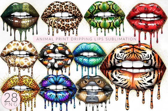 Download Animal Print Dripping Lips PNG Bundle - Animal Collection