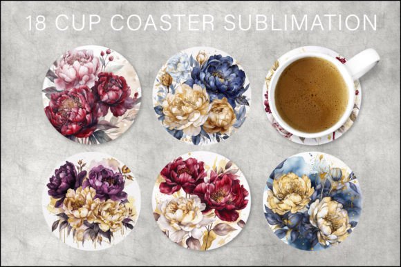 Download Peonies Round Coaster Bundle - Coaster bundle Collection