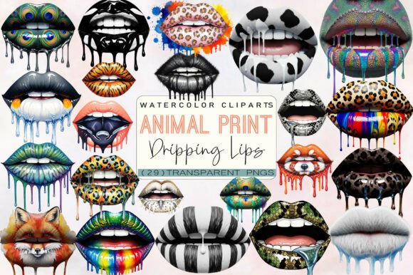Download Animal Print Dripping Lips PNG Bundle - Animal Collection