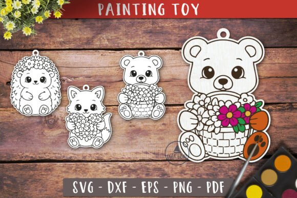 Download Cute Animal Flower Painting Ornament SVG - Animal Collection