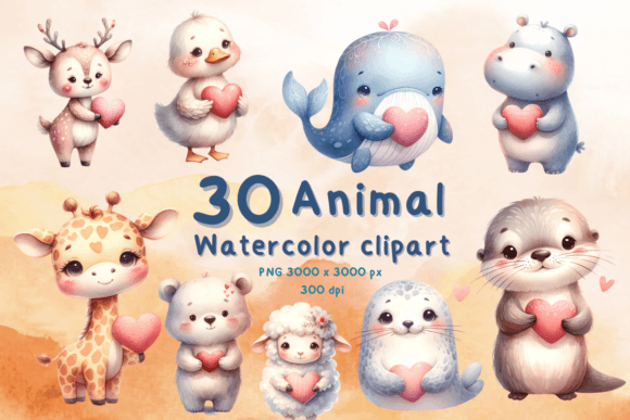 Download Valentine Watercolor Animal Hold Heart - Animal Collection