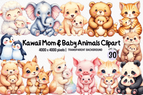 Download Kawaii Mom &amp; Baby Animals Clipart PNG - Animal Collection